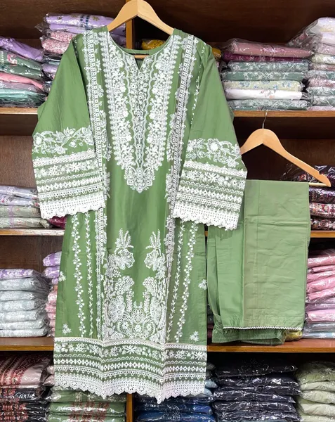 Pakistani Original Hayat's Cotton Embroidered Stitched 2Pcs _ Green